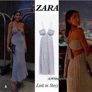 NWT ZARA Cutout Pleated Midi Dress Size XS Blogger Favorite